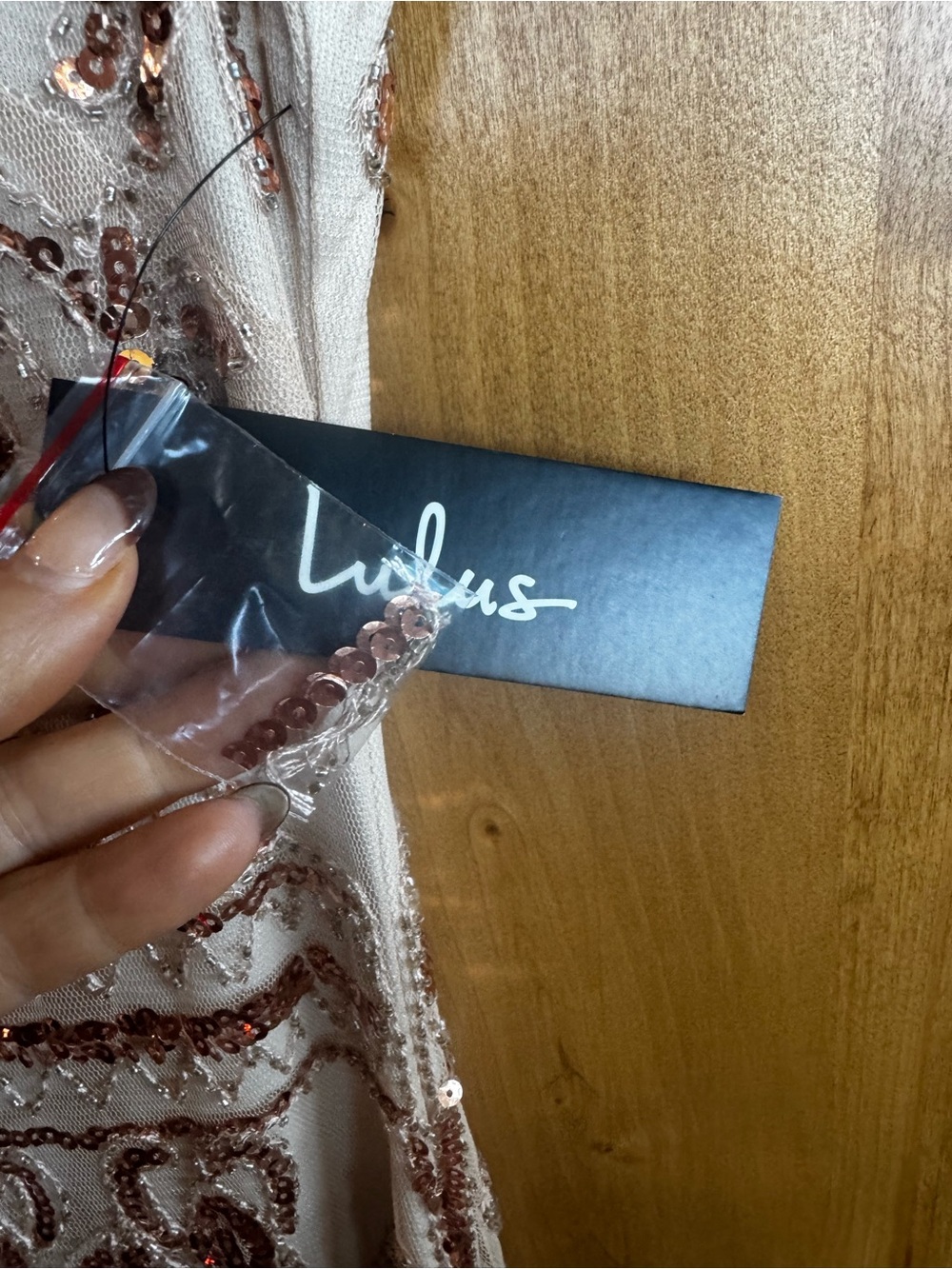 Lulu's Blush Champagne Sequin V-Neck Prom/Gala Dress - Picture 9 of 11